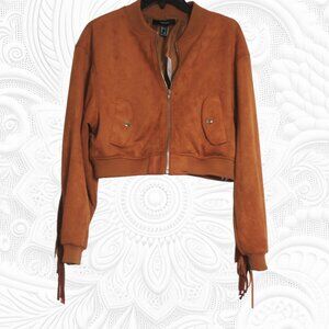 Forever 21 (Small) Faux Suede Bomber Jacket with Fringe Sleeves - NWT